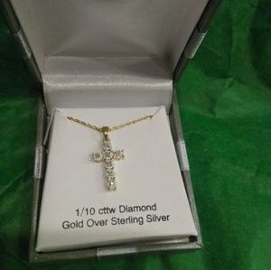 New Gold over silver cross diamond necklace